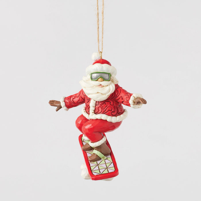 Snowboarding Santa Ornament