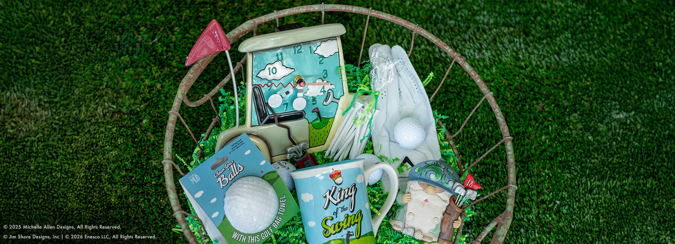 a golf themed gift basket from above