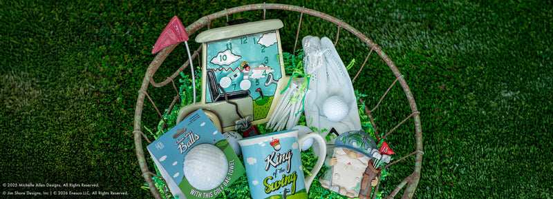 a golf themed gift basket from above