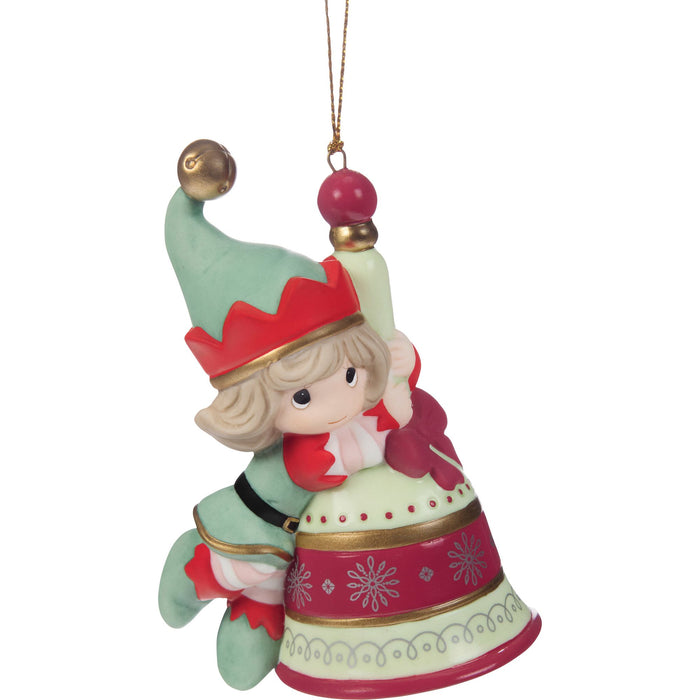 Girl Elf On Bell Ornament