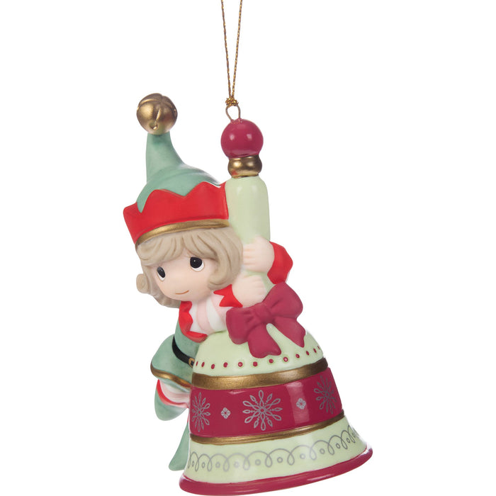 Girl Elf On Bell Ornament