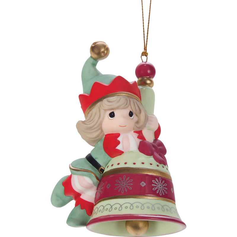 Girl Elf On Bell Ornament