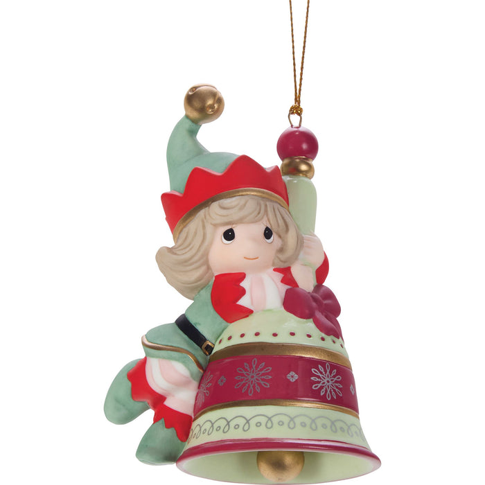 Girl Elf On Bell Ornament