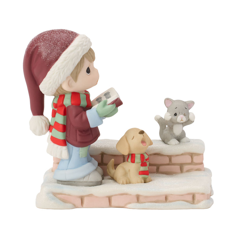 Boy Caroling w Dog And Cat Fig