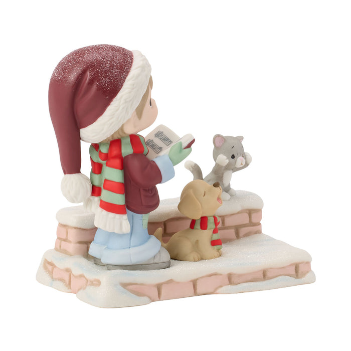 Boy Caroling w Dog And Cat Fig