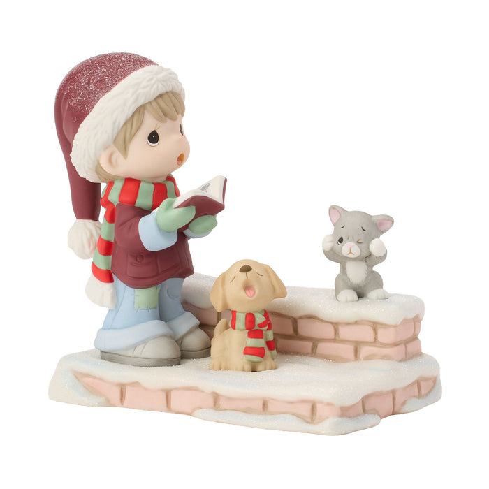 Boy Caroling w Dog And Cat Fig