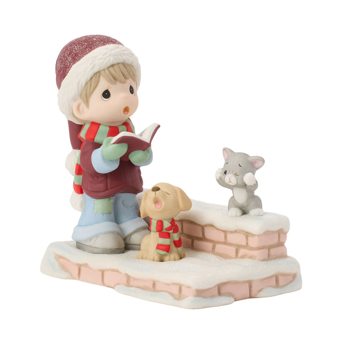 Boy Caroling w Dog And Cat Fig