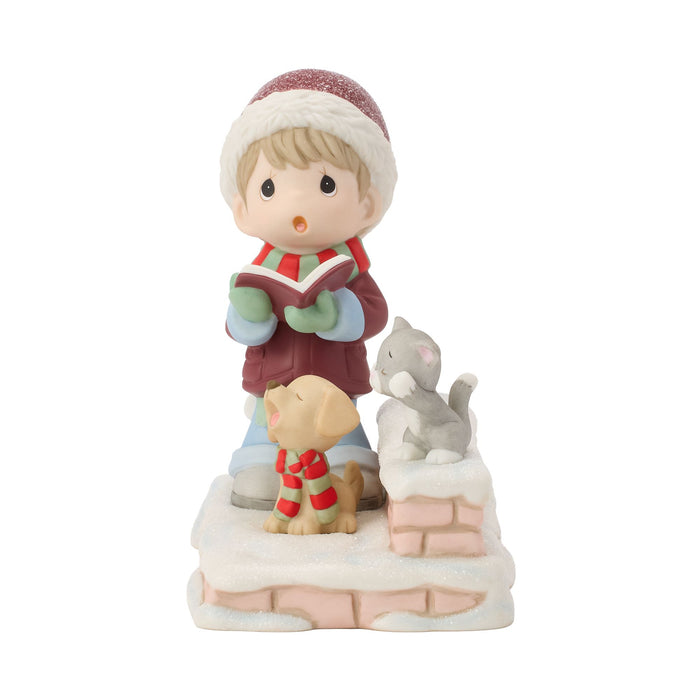 Boy Caroling w Dog And Cat Fig
