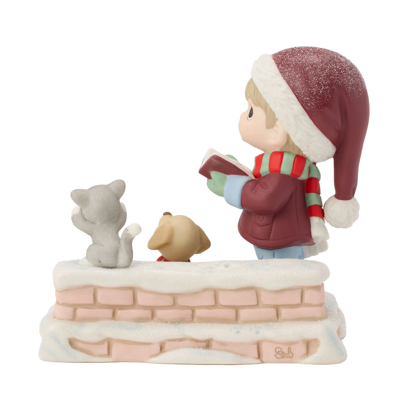 Boy Caroling w Dog And Cat Fig