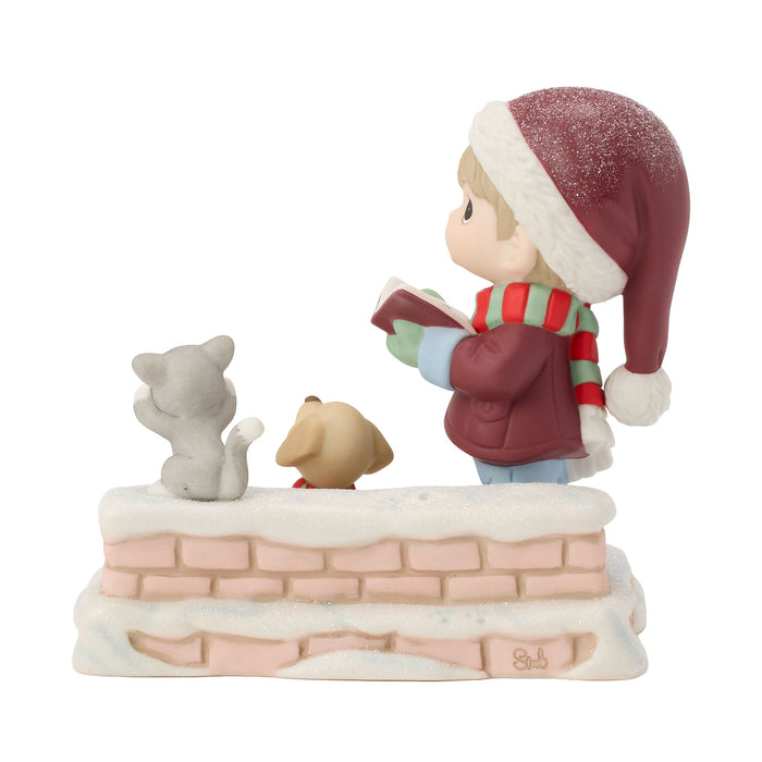 Boy Caroling w Dog And Cat Fig