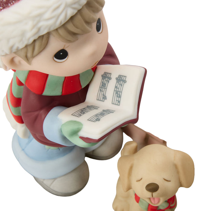 Boy Caroling w Dog And Cat Fig