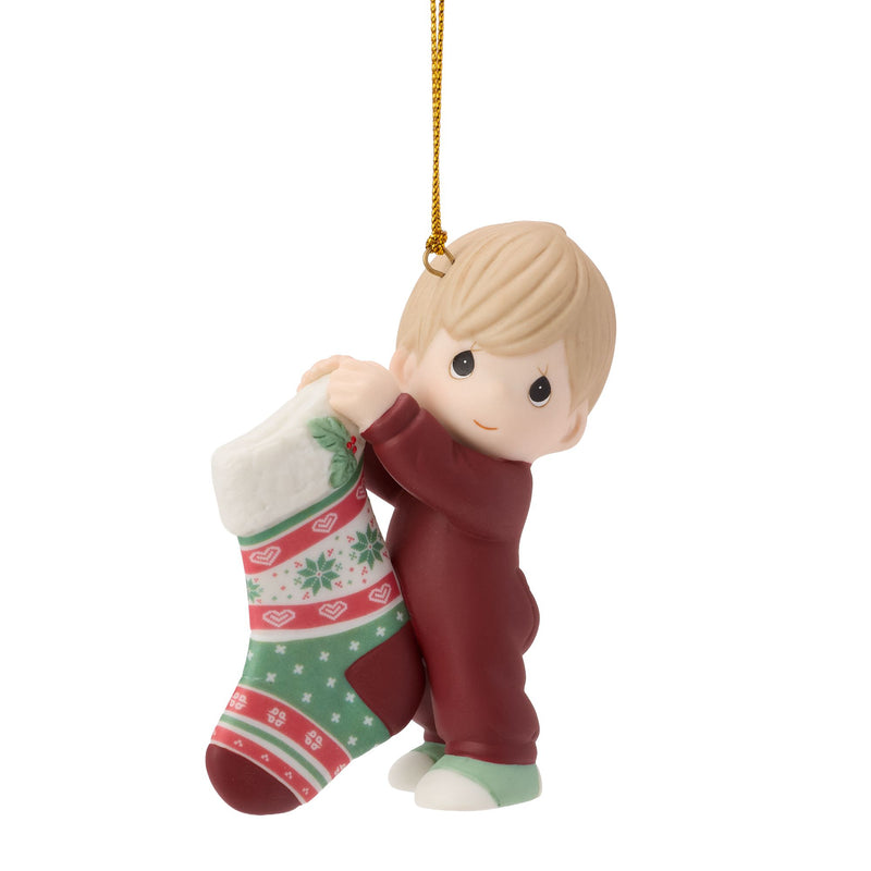 Boy Hanging Up Stocking Orname