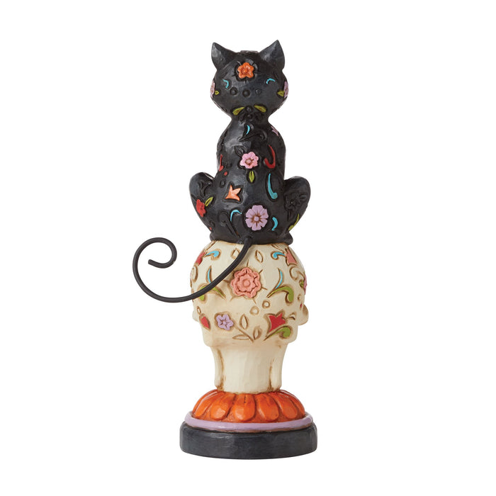 Day of Dead Black Cat on Skull