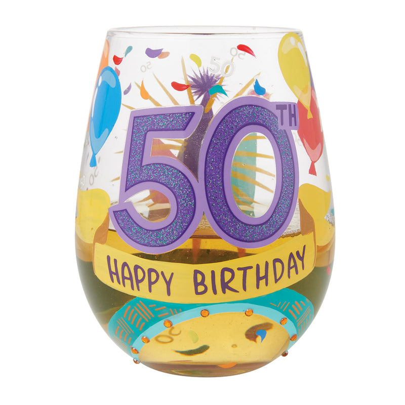 Happy 50th Stemless Wine Glass
