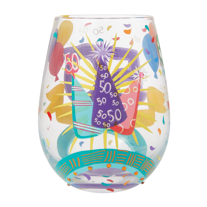 Happy 50th Stemless Wine Glass
