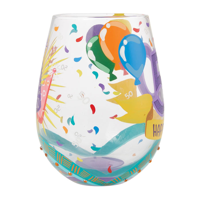 Happy 50th Stemless Wine Glass