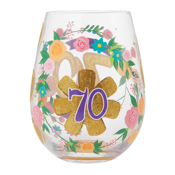 Happy 70th Stemless Wine Glass