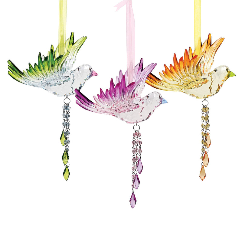Finch with Beads Orn, 3 Asst