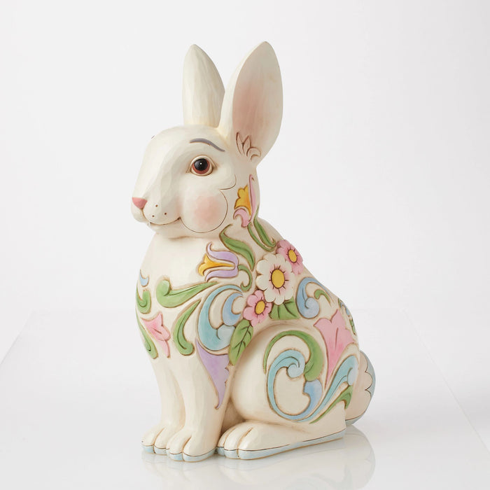 Planter White Floral Rabbit