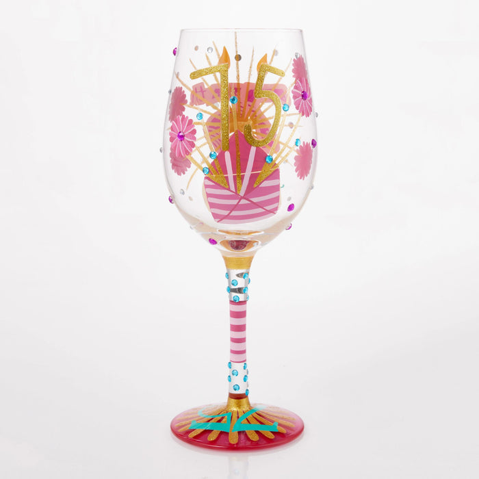 Happy 75th Wine Glass