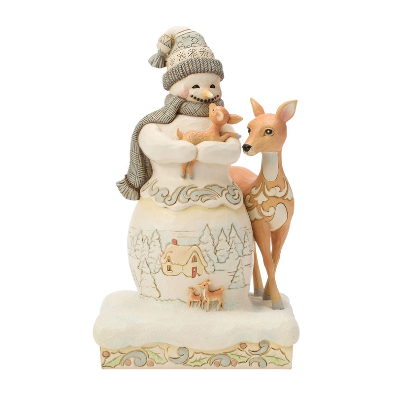 Wdlnd Snowman Holding a Fawn
