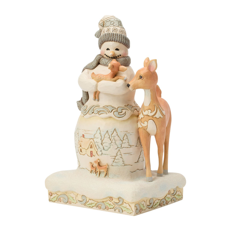 Wdlnd Snowman Holding a Fawn