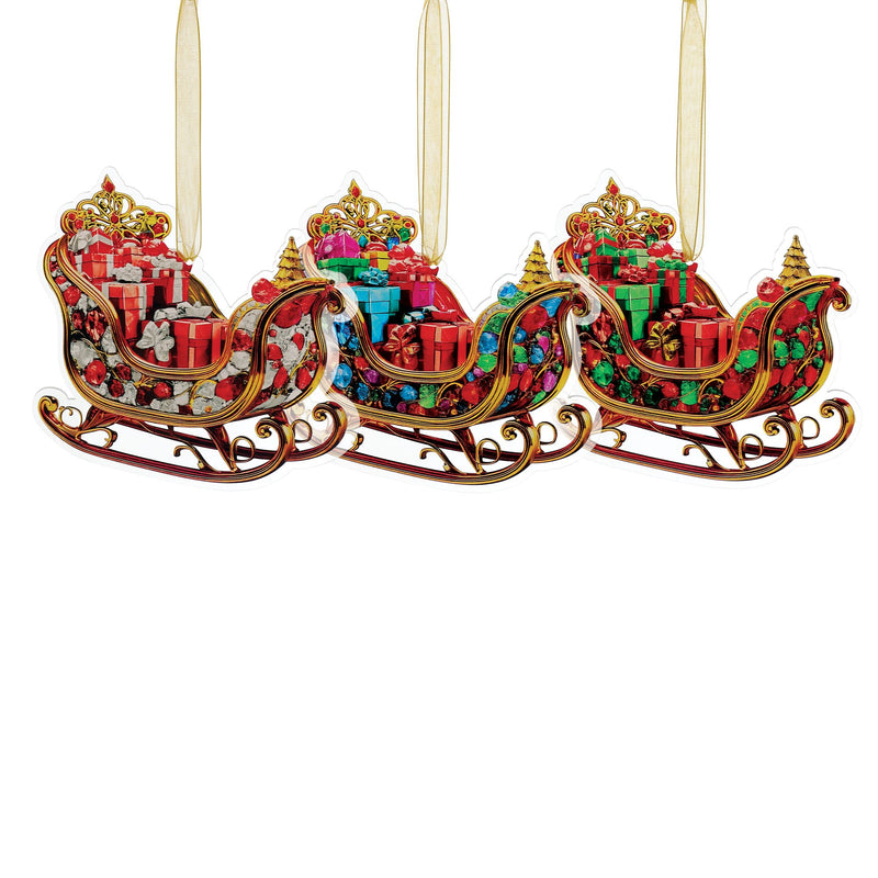 Sleigh Printed Orn, 3 Asst