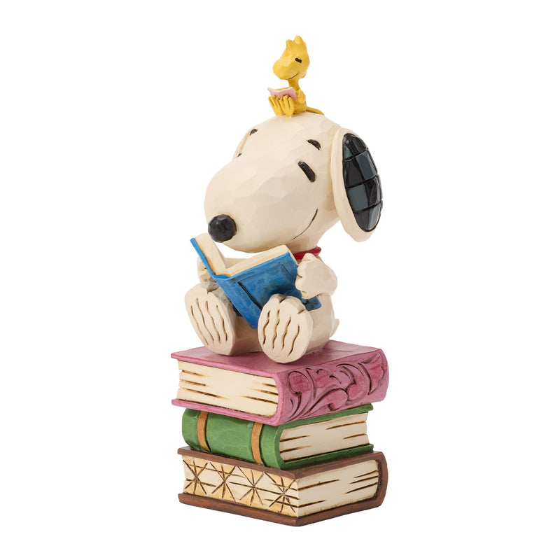 Snoopy Reading on Stacked Book