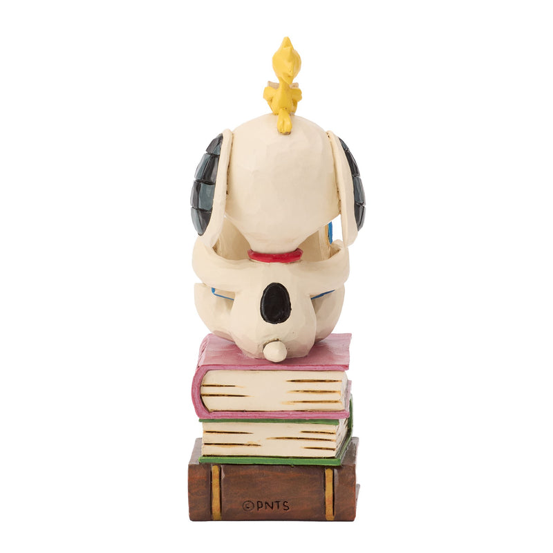 Snoopy Reading on Stacked Book