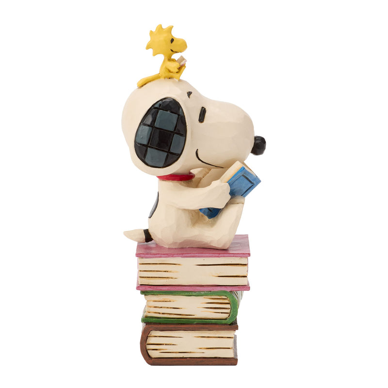 Snoopy Reading on Stacked Book