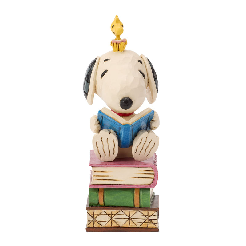 Snoopy Reading on Stacked Book