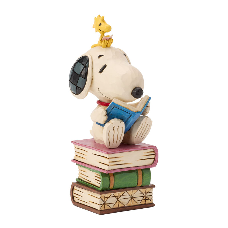 Snoopy Reading on Stacked Book