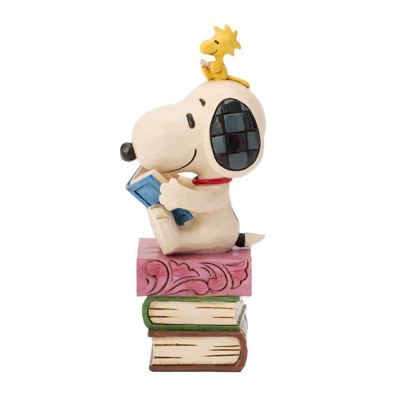 Snoopy Reading on Stacked Book