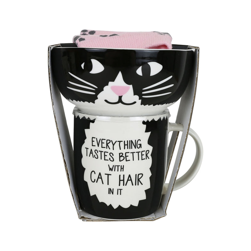 Mug Socks Bowl Cat Lover Set