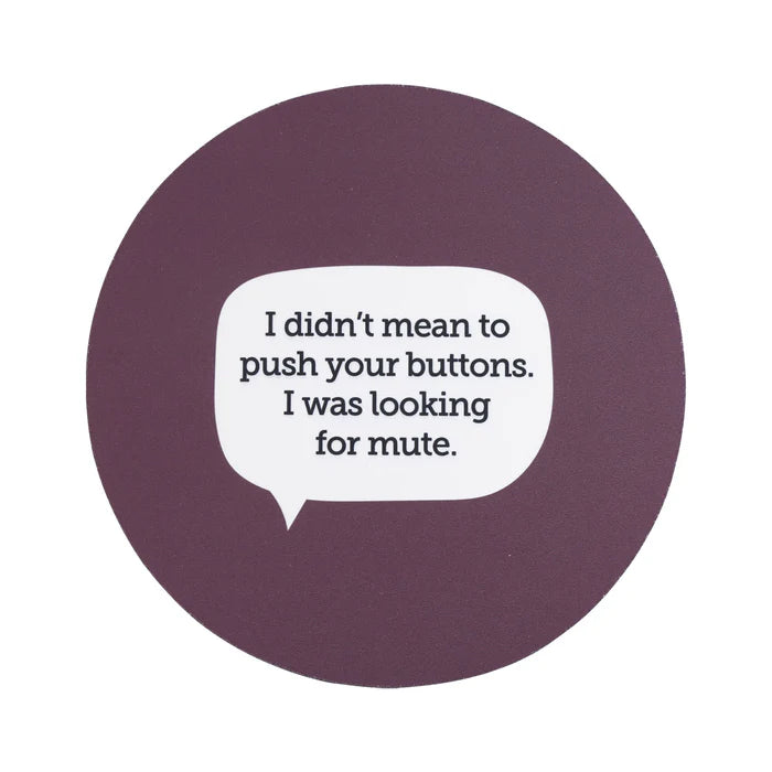 White speech bubble with text on a purple circle background