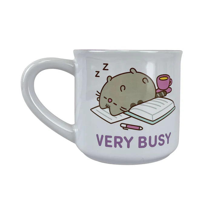 Pusheen mug saying very busy with sleeping cat